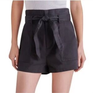 Steve Madden Women's XL High Waist Cinch Paperbag Shorts Tie Cotton Black NWT